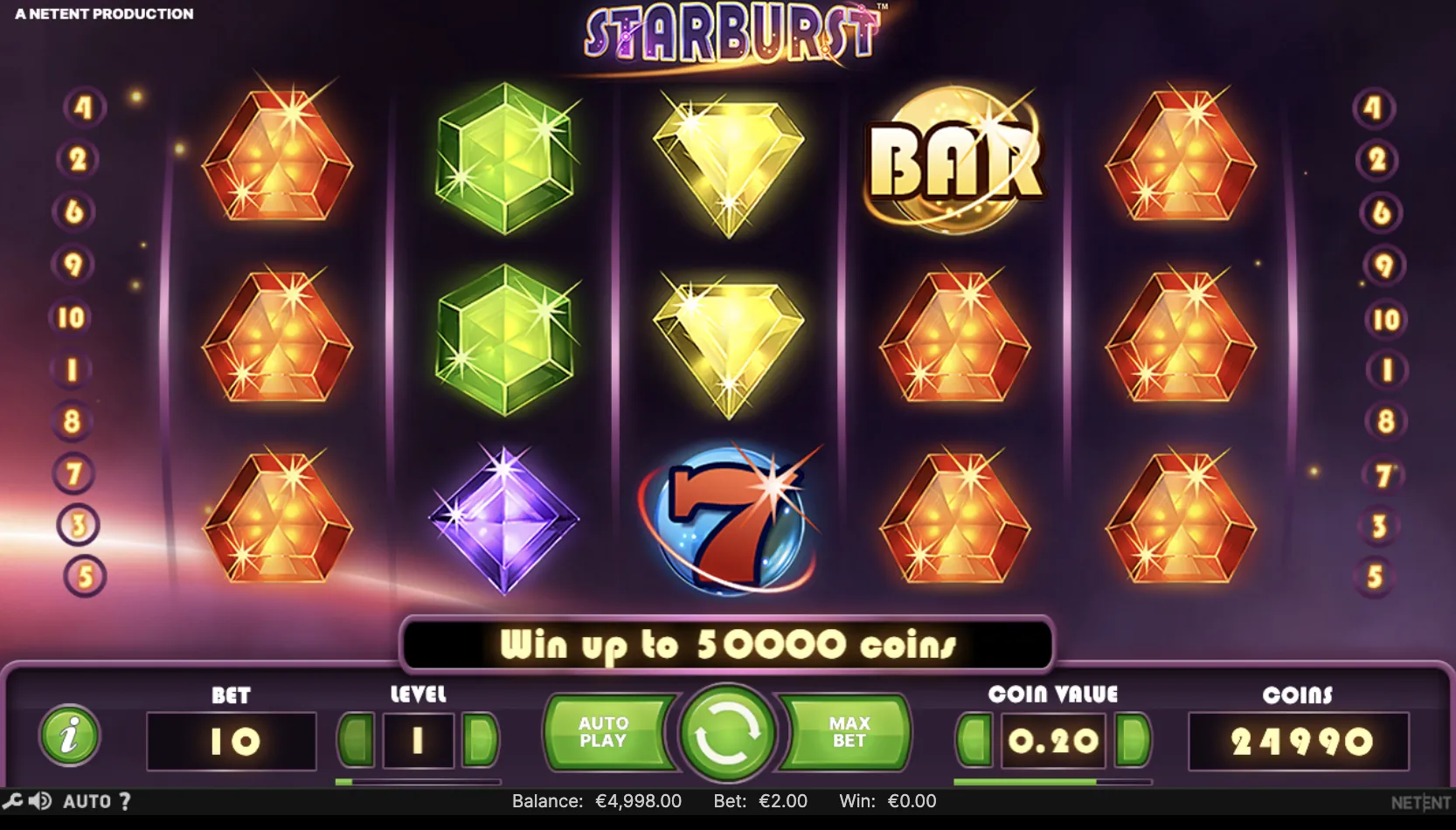 Starburst Spielautomat bei Winshark